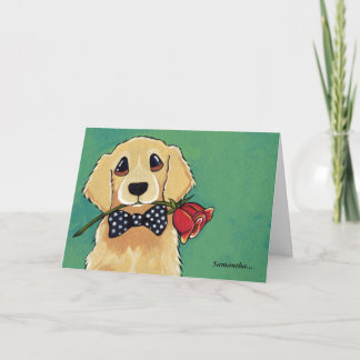 Cartão De Agradecimento Golden Retriever with Rose | Thank You Card