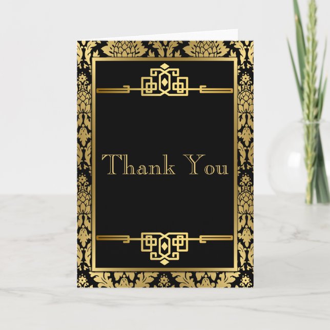 Cartão De Agradecimento Golden RomanceArt DecoThank You Note Card (Frente)