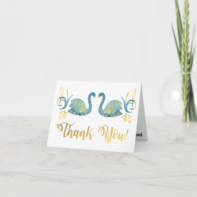 Cartão De Agradecimento Golden Swans thank you note cards (Frente)
