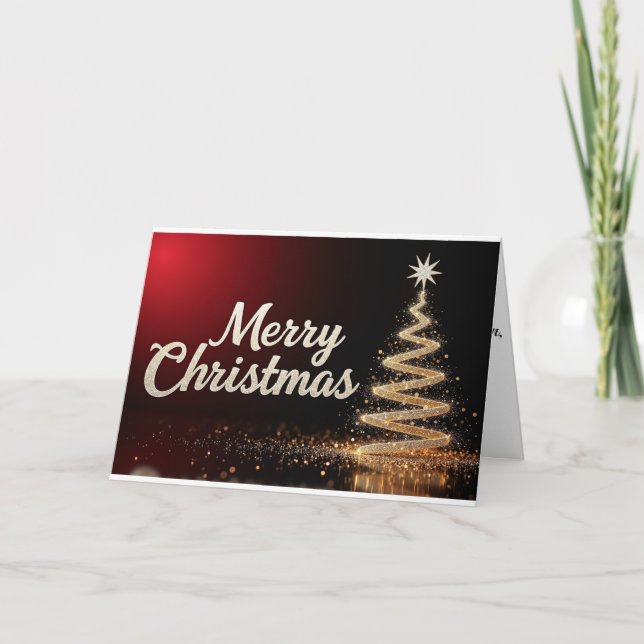Cartão De Agradecimento Golden Swirl Tree – Merry Christmas Radiance (Frente)