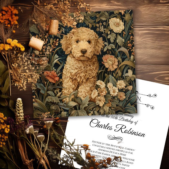Cartão De Agradecimento Goldendoodle Puppy William Morris Style Party (Criador carregado)
