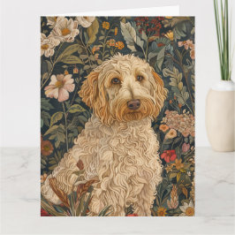 Cartão De Agradecimento Goldendoodle William Morris Style Floral Obrigado