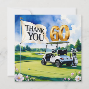 Cartão De Agradecimento Golf 60º aniversário com carrinho de golfe em verd