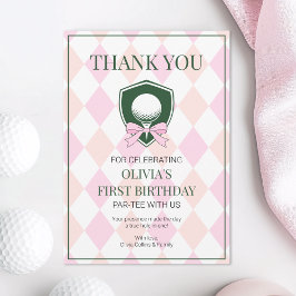 Cartão De Agradecimento Golf Rosa Moderno Buraco em Um Aniversário de 1 An