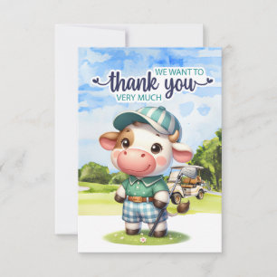 Cartão De Agradecimento Golfe de Vaca de Golfe com Carrinho de Golfe em ve