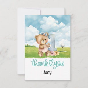 Cartão De Agradecimento Golfe do Urso de Teddy primeiro aniversario de Gol