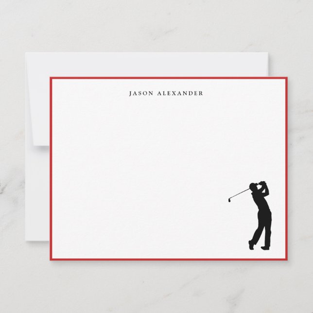 Cartão De Agradecimento Golfer Silhouette Personalized Red Border (Frente)