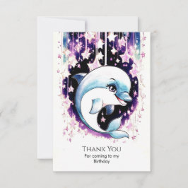 Cartão De Agradecimento Golfinho Boho Caprichoso de Aquarela de Aniversári