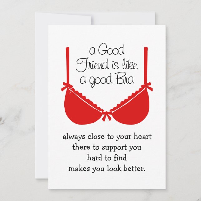 Cartão De Agradecimento Good Friends Are Like Bras, Funny Friendship Card (Frente)