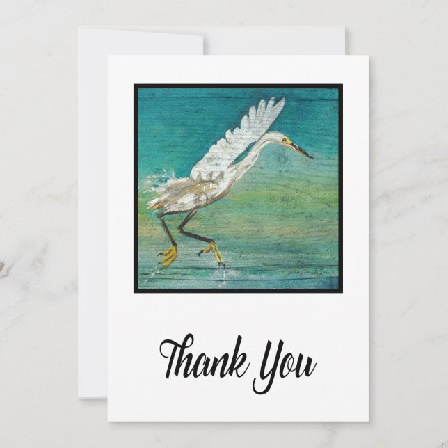 Cartão De Agradecimento Gorgeous Egret Coastal Beach Pintura (Frente)