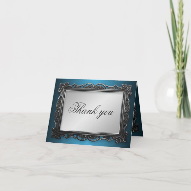 Cartão De Agradecimento Gothic Frame Gray Blue Thank You Cards (Frente)