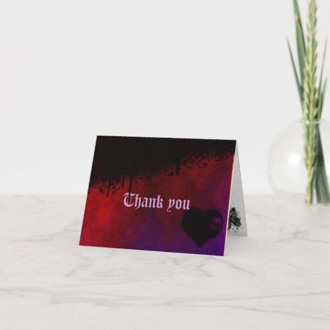 Cartão De Agradecimento Gothic Heart Thank You Note Card (Frente)