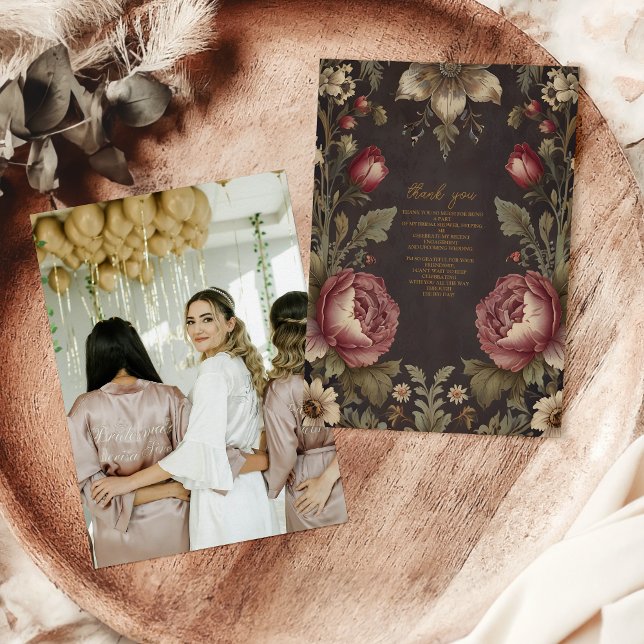 Cartão De Agradecimento Gótico Fotográfico Chá de panela vitoriano floral (Criador carregado)