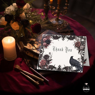 Cartão De Agradecimento Gótico Rosewood Black Raven Floral