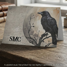 Cartão De Agradecimento Gótico Sépia Dark Academia Corvo