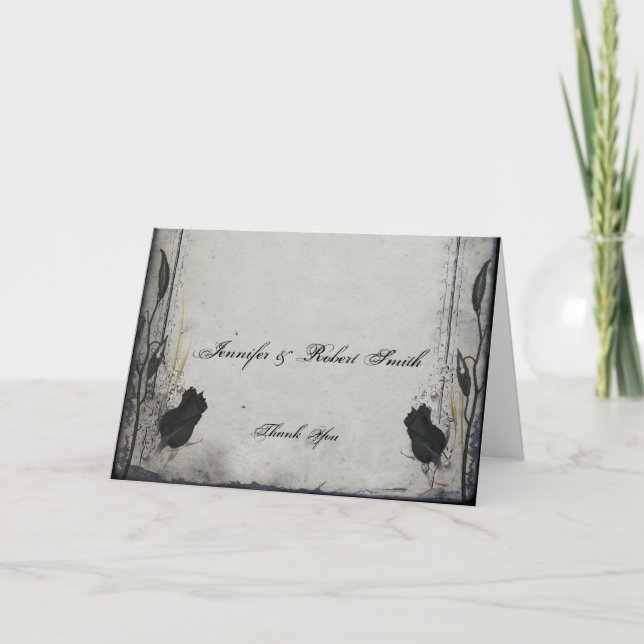 Cartão De Agradecimento Gótico Treliça de Rosa Negra Casamento Agradecimen (Frente)