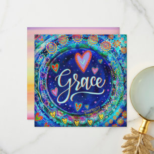Cartão De Agradecimento Grace Bonito Blue Whimsical Hearts