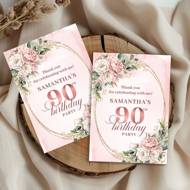 Cartão De Agradecimento Graceful Rose Gold Eucalyptus 90th Birthday Thanks (Graceful Rose Gold Eucalyptus 90th Birthday Thank You Card)