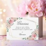 Cartão De Agradecimento GRACIAS por venir Pink Espanhol Quinceañera<br><div class="desc">Gorgeous elegante Quinceañera (Mis Quince Años) aquarela floral GRACIAS por venir obrigado cartas. Rosas cor-de-rosa embebidas em verde e falso quadro de ouro. Vestido de vestido brilhante a rosa. Modelo editável - fácil de adicionar seu texto - texto em espanhol. Perfeito para a festa de aniversário de 15.</div>