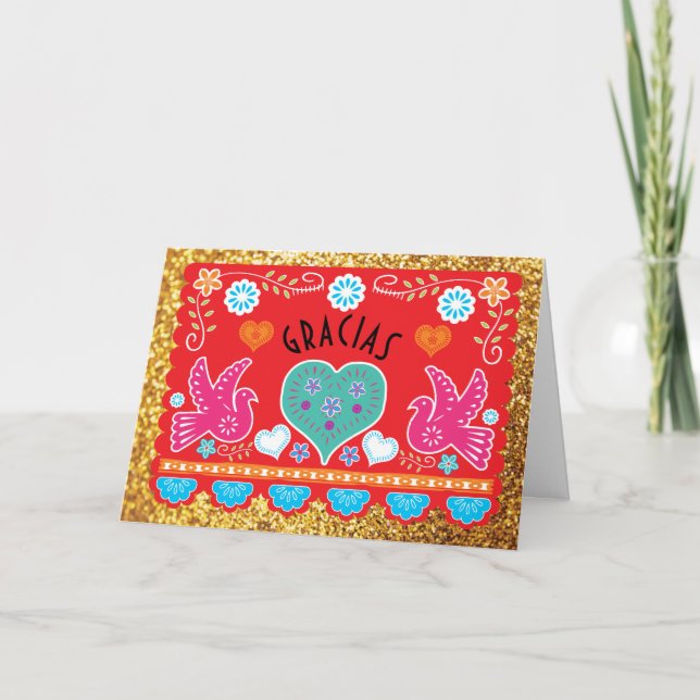 Cartão De Agradecimento Gracias Thank you note card Papel Picado (Frente)