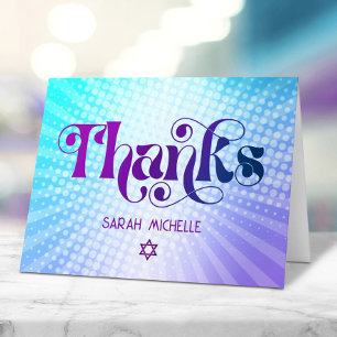 Cartão De Agradecimento Gradiente Azul Roxo Bat Mitzvah Ousado Retro Boho