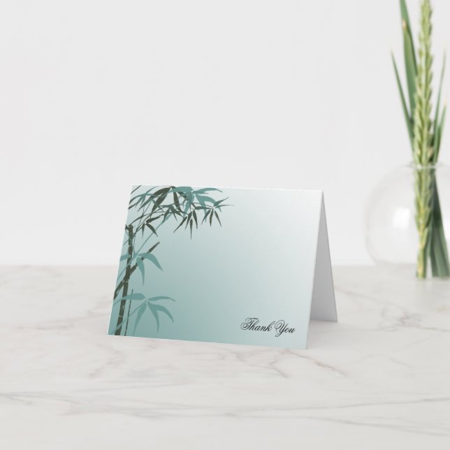 Cartão De Agradecimento Gradiente Azul-Verde Bambu Natural Casamento Agrad (Frente)
