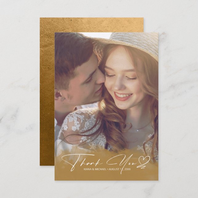 Cartão De Agradecimento Gradiente de Aquarela Obrigado Autumn Dourado ID78 (Frente/Verso)