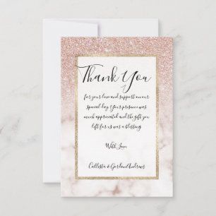 Cartão De Agradecimento Gradiente de mármore branco brilhante Rosa, Dourad