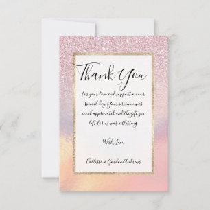 Cartão De Agradecimento Gradiente Holográfico Iridescente, Cinza Rosa-Chic