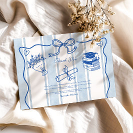 Cartão De Agradecimento Graduação Azul Desenhada na Mão Retroativa