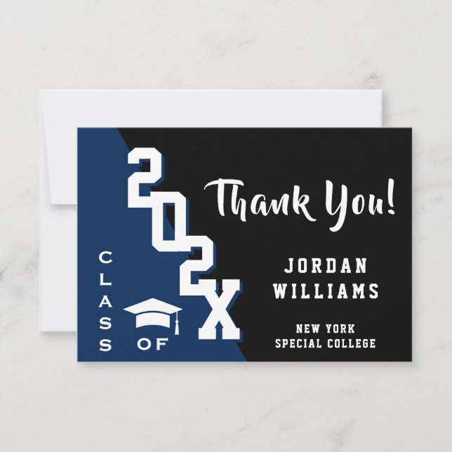 Cartão De Agradecimento Graduação Azul Mínima Moderna com Marinho (Frente)