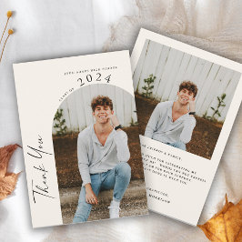 Cartão De Agradecimento Graduação Bege Minimalista Moderna com Duas Fotos