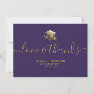 Cartão De Agradecimento Graduação Boné Dourado Amor & Obrigados Script Pur