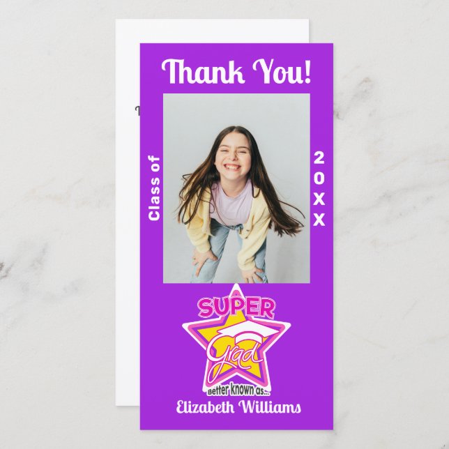 Cartão De Agradecimento Graduação Chic Super Formando Rosa Editável (Frente/Verso)