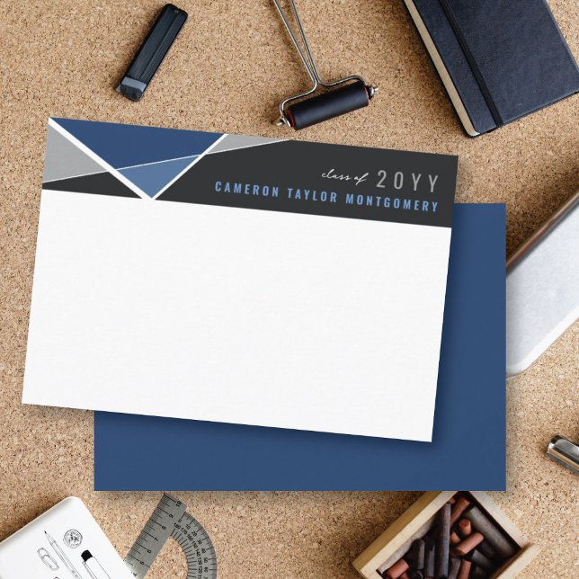 Cartão De Agradecimento Graduação Cruzada de Crises de Bloco Geométrico Az (Modern Blue Geometric Color Blocks Criss Cross Graduation Thank You Card @ zazzle.com/color_therapy)