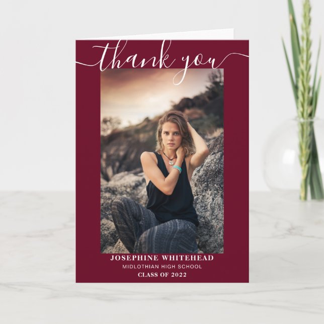 Cartão De Agradecimento Graduação da Colagem de Fotos 2022 Obrigado Burgun (Frente)