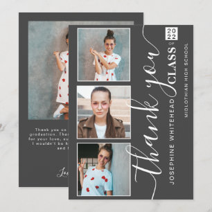 Cartão De Agradecimento Graduação da Colagem de Fotos Obrigado Cinza Esc