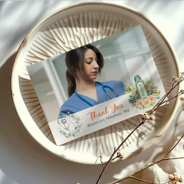 Cartão De Agradecimento Graduação da Escola de Enfermagem de Foto Verde Bo