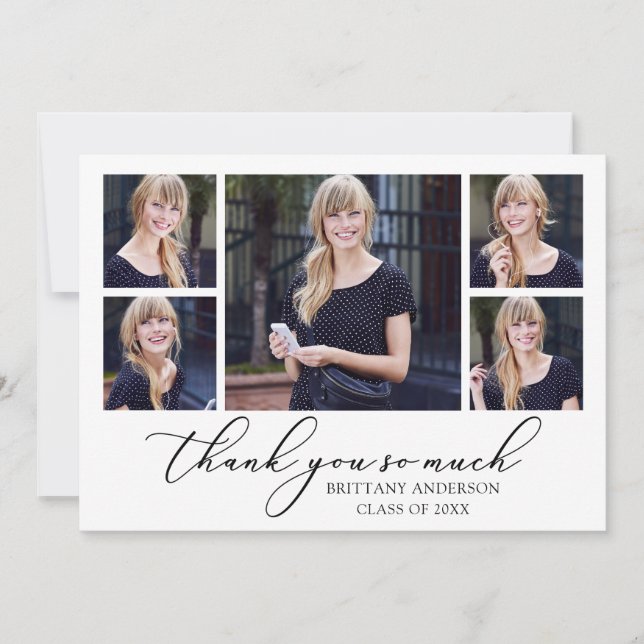 Cartão De Agradecimento Graduação de 5 Fotos para Script de Tinta Moderna  (Frente)
