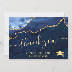 Cartão De Agradecimento Graduação de Agato de Mármore Azul do Ouro Mode