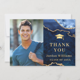 Cartão De Agradecimento Graduação de Agato de Mármore Azul do Ouro Moderno