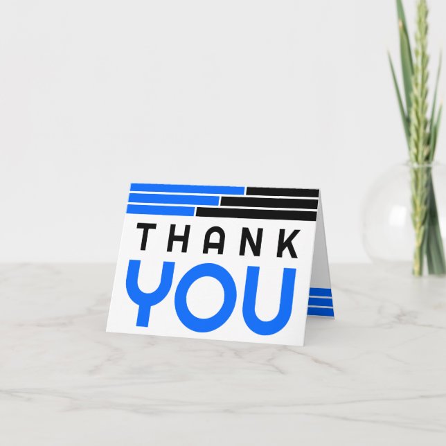 Cartão De Agradecimento Graduação de Bares Azuis e Pretos Obrigado (Frente)