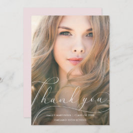 Cartão De Agradecimento Graduação de Blush de Script Elegante - Foto de Ob