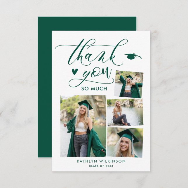 Cartão De Agradecimento Graduação de Colagem de Fotos do Script Elegante V (Frente/Verso)
