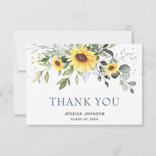 Cartão De Agradecimento Graduação de Folhagem Eucalyptus Sunflower Elega