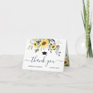 Cartão De Agradecimento Graduação de Folhagem Eucalyptus Sunflower Elegant