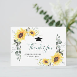 Cartão De Agradecimento Graduação de Folhagem Eucalyptus Sunflower Elegant