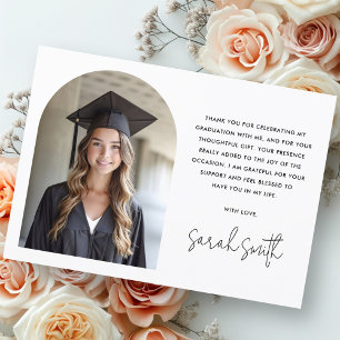 Cartão De Agradecimento Graduação de foto branca clássica e elegante em ar