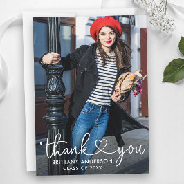 Cartão De Agradecimento Graduação de Foto Cardíaca de Caligrafia Moderna 