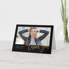 Cartão De Agradecimento Graduação de Foto com Letra Moderna a Ouro